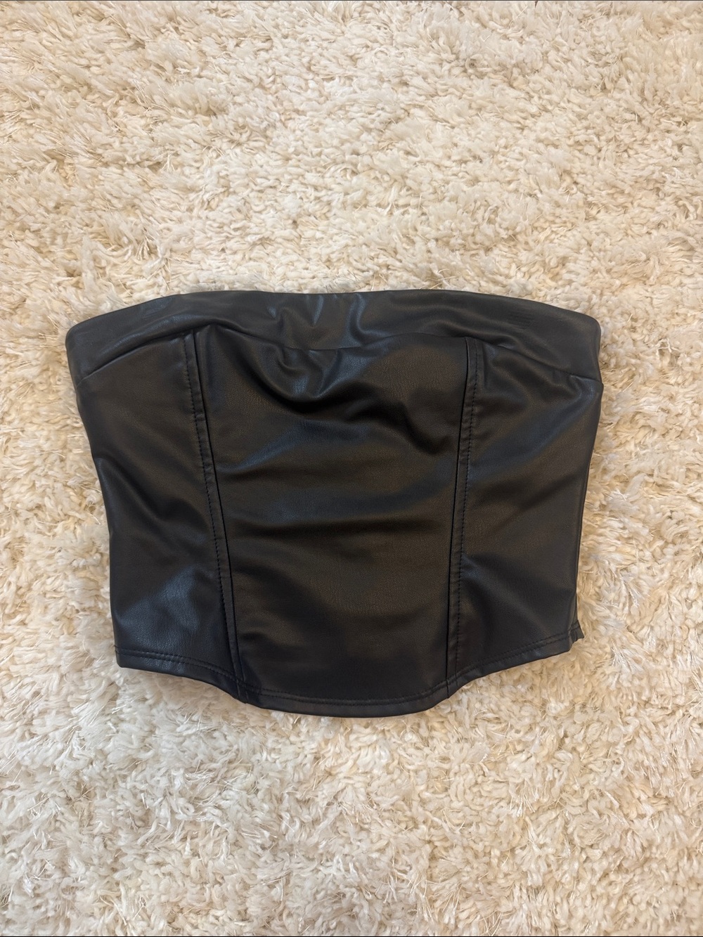 Altar'd State Black Faux Leather Strapless Corset Top